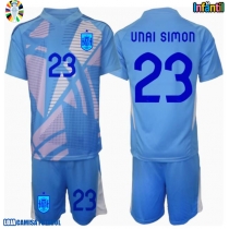 Camisa de Futebol Espanha Unai Simon #23 Goleiro Equipamento Principal Infantil Europeu 2024 Manga Curta (+ Calças curtas)